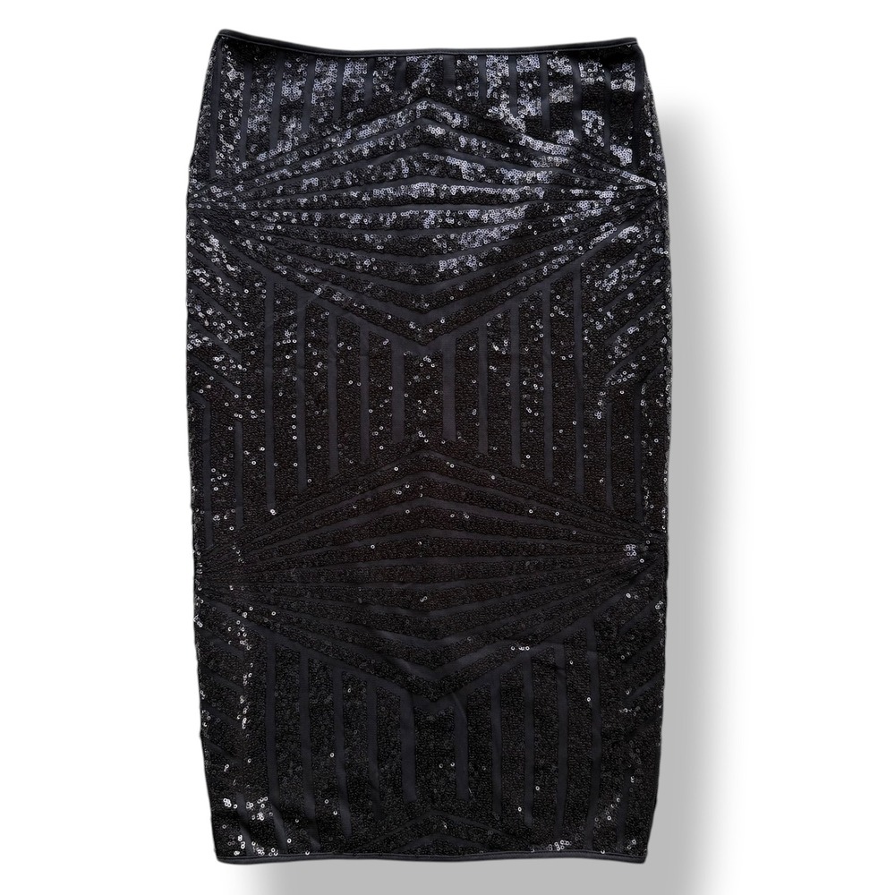 Soprano Sz M Black Sequins Geometric Pencil Midi Skirt Party Glam Holiday Preppy